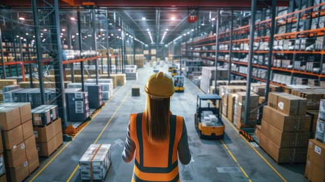 Forklift in warehouse